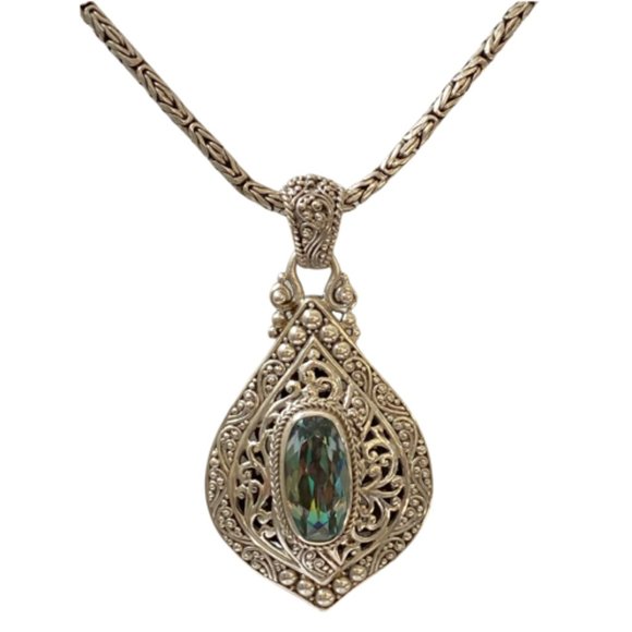 Large Sarda Mystic Teal Blue Topaz on Sarda Chain